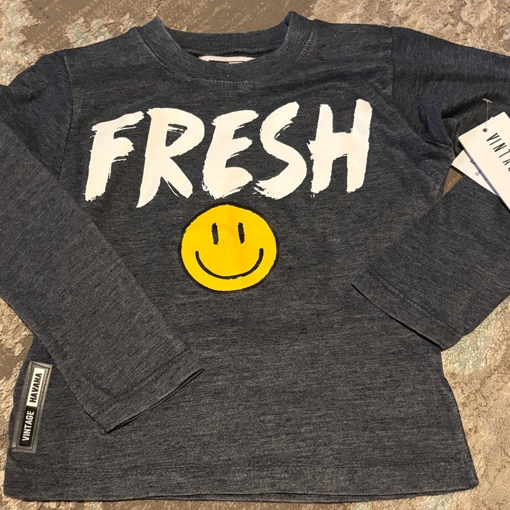 Vintage Havana Charcoal Blue 'Fresh' Smiley Face Long Sleeve Tee